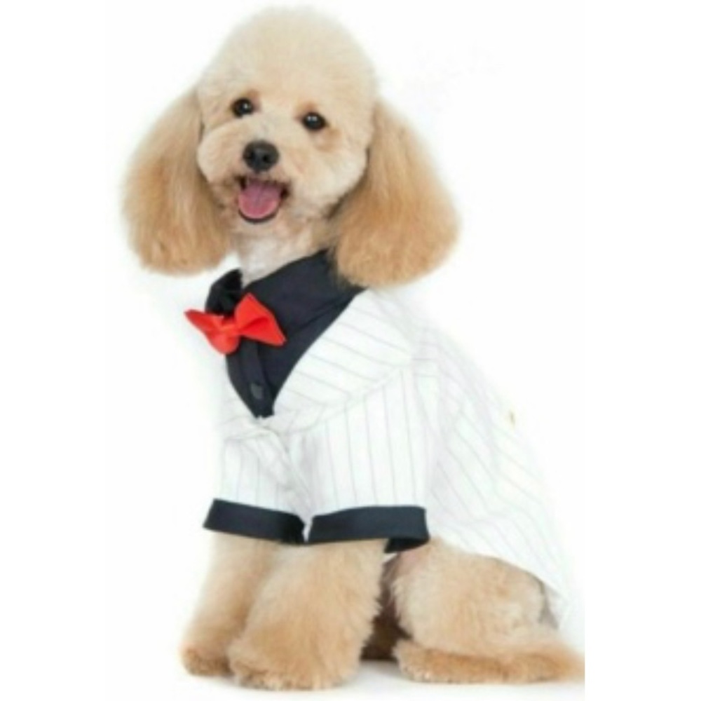 Alfie Pet Oscar Formal Tuxedo - White Red Bow Tie - Halloween Costume Medium
